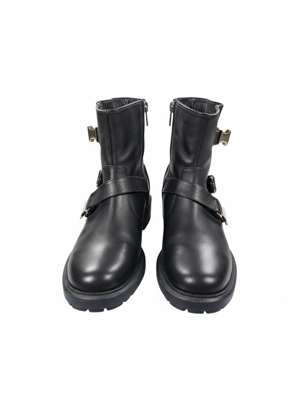 Aquatalia Women's 7 Black Weatherproof Leather Combat Biker Boots Made in Italy